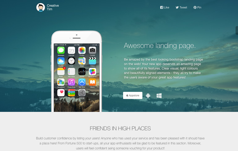 free css templates for app landing page
