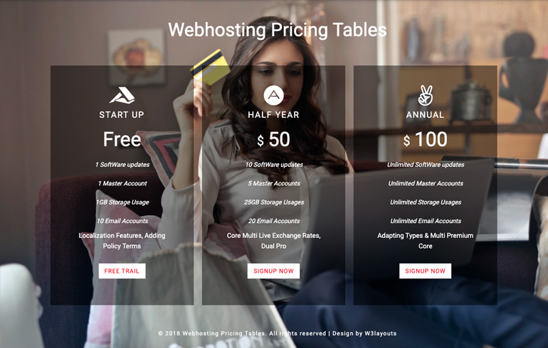 free templates for Web hosting pricing table
